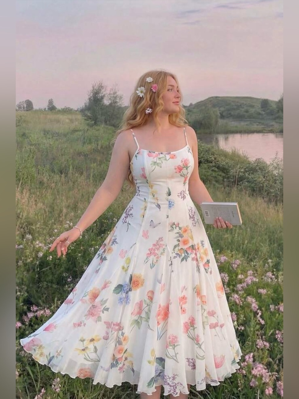 NWOT SHEIN MOD Floral Maxi Dress & White Wildflower Cami A-Line Size 2X/16